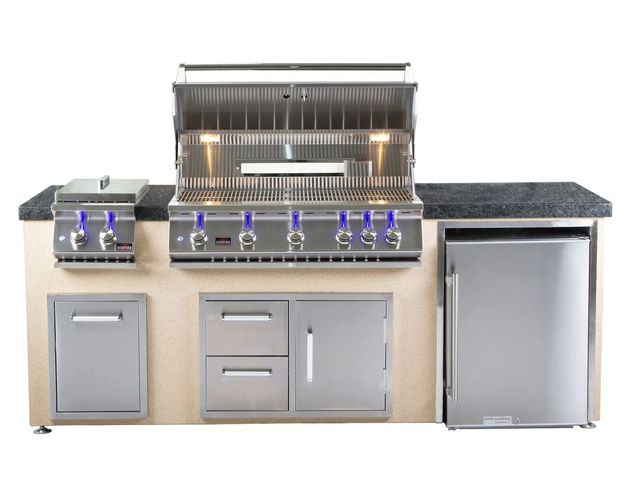 Bonfire 401 34" 4 Burner Grill Island, Double Side Burner, Trash, Refrigerator 1 Bonfire 401 34" 4 Burner Grill Island, Double Side Burner, Trash, Refrigerator